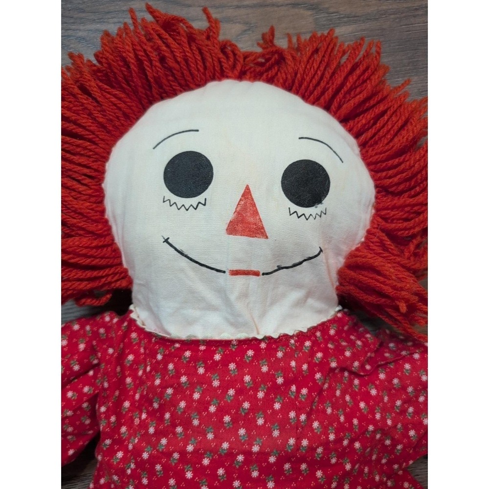 Vintage Raggedy Ann Handmade Rag Doll Red Floral Dress Yarn Hair 36 Inch